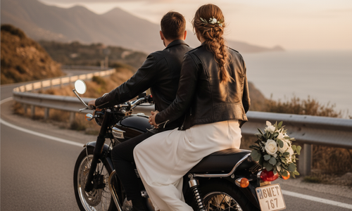 brautpaar ohne helm am motorrad ai Motorrad,Kraftfahrzeug,Autoreifen,Kfz-Beleuchtung,Kraftstofftank,Kotflügel,Kfz-Radsystem,Motorradfahren,Speichen,Scheinwerfer,